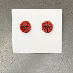 🏀 Small Basketball Orange Black Post Crystal Rhinestone Player NBA .5” Earrings